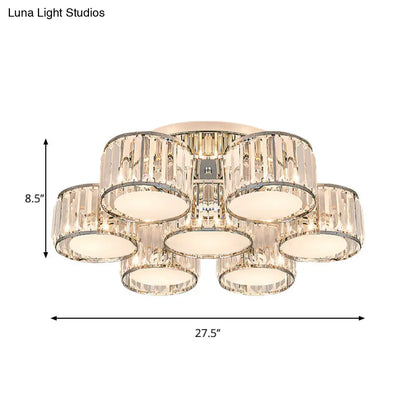 DecorBites™ DecorBites™ Modernist Crystal Drum Flush Mount Ceiling Lamp in Chrome Finish