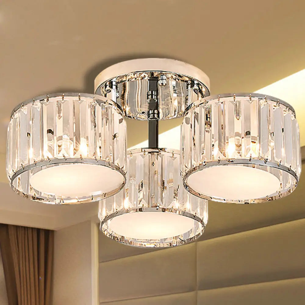 DecorBites™ DecorBites™ Modernist Crystal Drum Flush Mount Ceiling Lamp in Chrome Finish