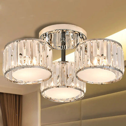 DecorBites™ DecorBites™ Modernist Crystal Drum Flush Mount Ceiling Lamp in Chrome Finish