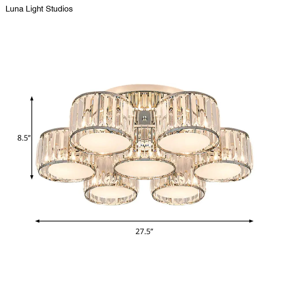 DecorBites™ DecorBites™ Modernist Crystal Drum Flush Mount Ceiling Lamp in Chrome Finish