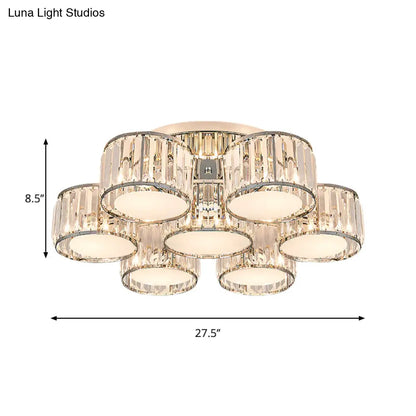 DecorBites™ DecorBites™ Modernist Crystal Drum Flush Mount Ceiling Lamp in Chrome Finish