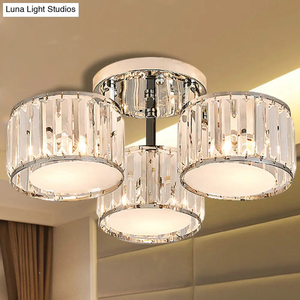 DecorBites™ DecorBites™ Modernist Crystal Drum Flush Mount Ceiling Lamp in Chrome Finish