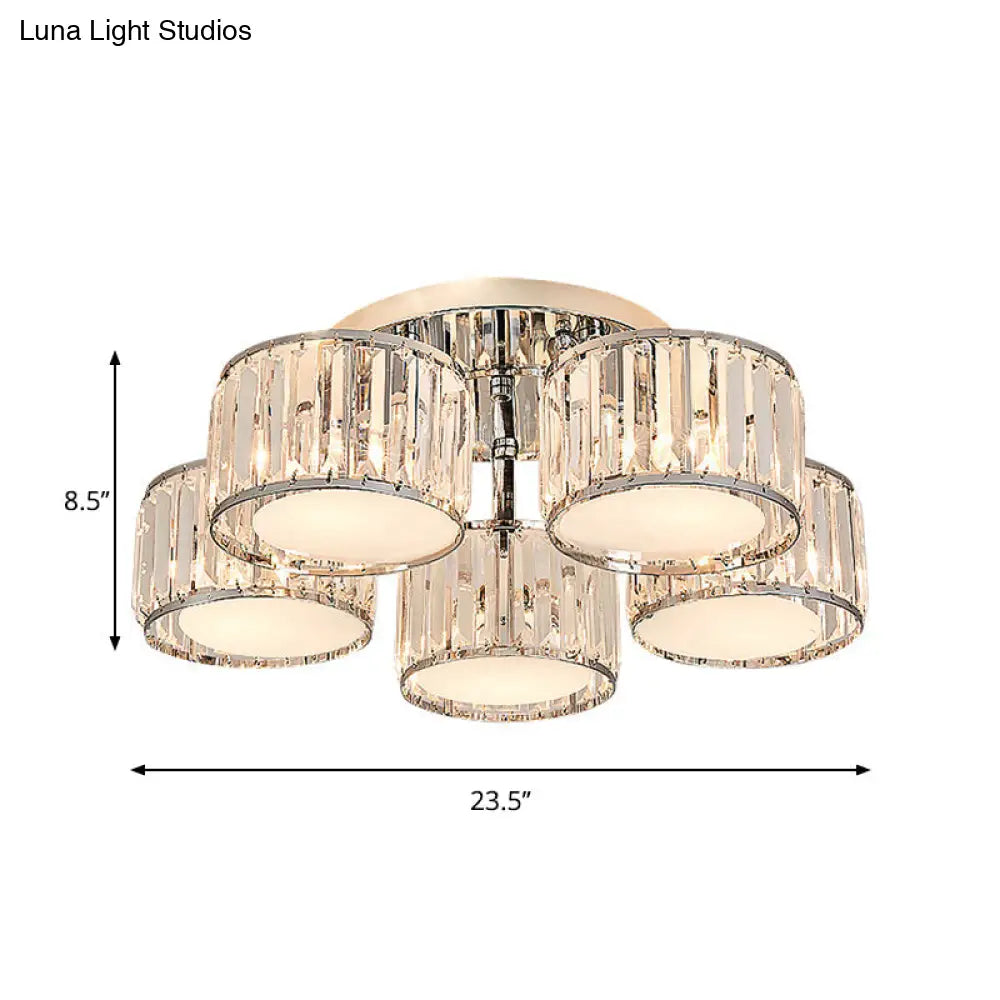 DecorBites™ DecorBites™ Modernist Crystal Drum Flush Mount Ceiling Lamp in Chrome Finish
