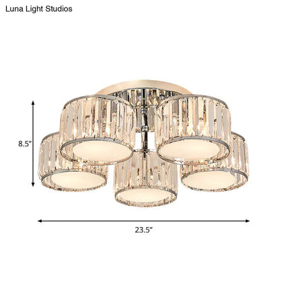 DecorBites™ DecorBites™ Modernist Crystal Drum Flush Mount Ceiling Lamp in Chrome Finish