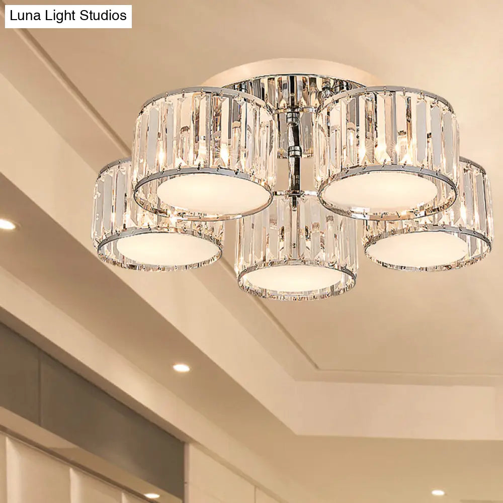 DecorBites™ DecorBites™ Modernist Crystal Drum Flush Mount Ceiling Lamp in Chrome Finish