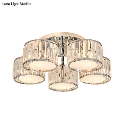 DecorBites™ DecorBites™ Modernist Crystal Drum Flush Mount Ceiling Lamp in Chrome Finish