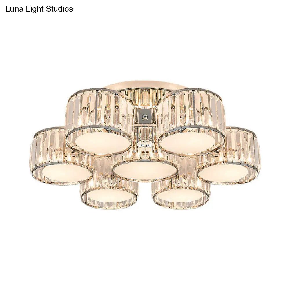 DecorBites™ DecorBites™ Modernist Crystal Drum Flush Mount Ceiling Lamp in Chrome Finish