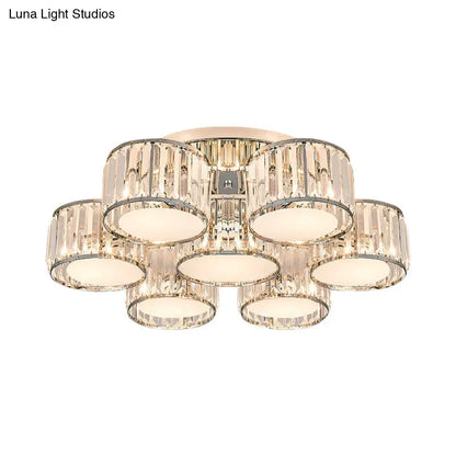 DecorBites™ DecorBites™ Modernist Crystal Drum Flush Mount Ceiling Lamp in Chrome Finish