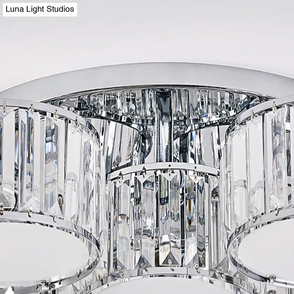 DecorBites™ DecorBites™ Modernist Crystal Drum Flush Mount Ceiling Lamp in Chrome Finish