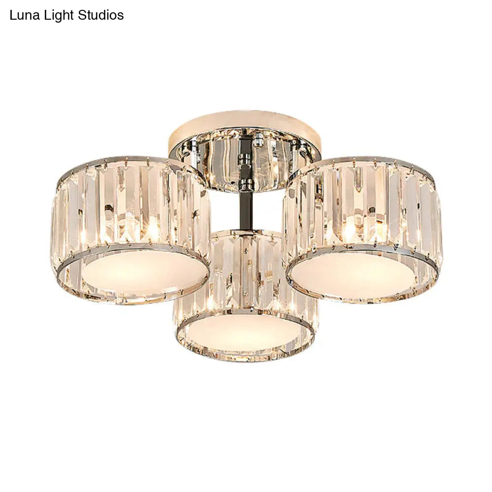 DecorBites™ DecorBites™ Modernist Crystal Drum Flush Mount Ceiling Lamp in Chrome Finish