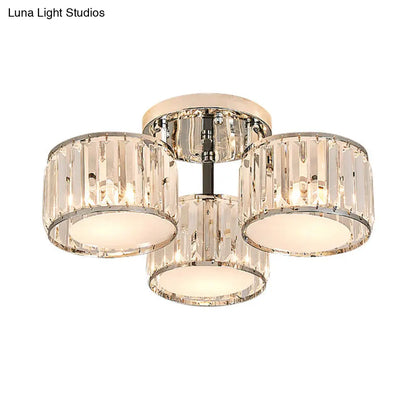 DecorBites™ DecorBites™ Modernist Crystal Drum Flush Mount Ceiling Lamp in Chrome Finish