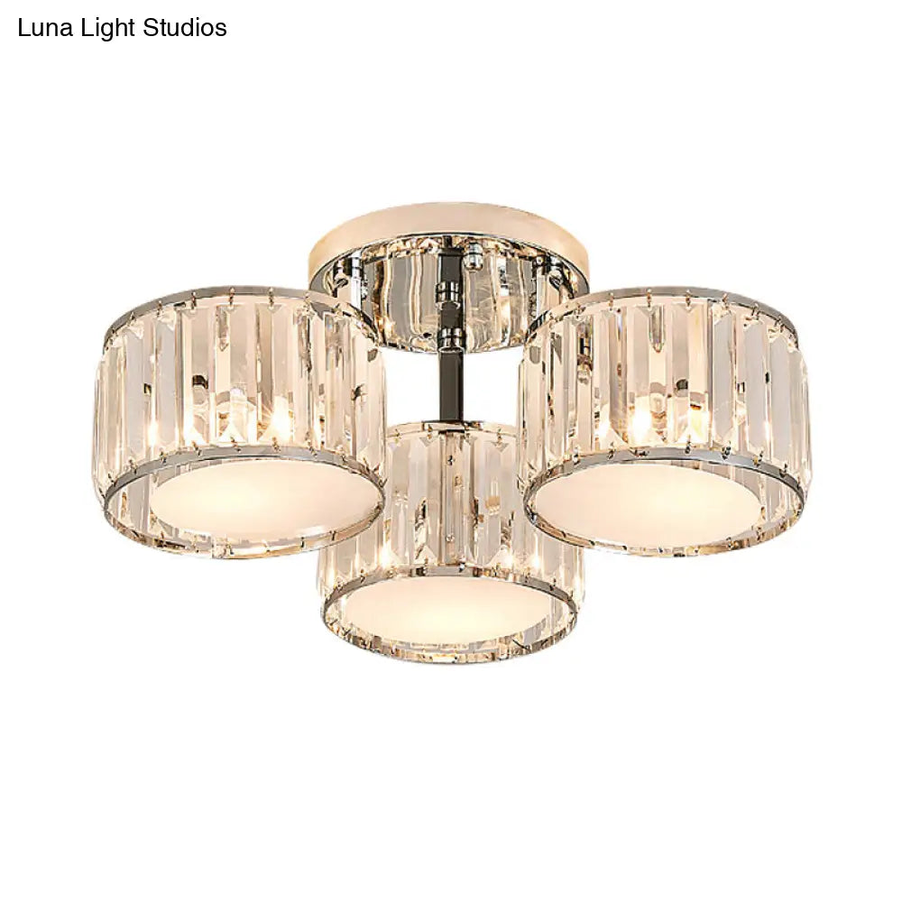 DecorBites™ DecorBites™ Modernist Crystal Drum Flush Mount Ceiling Lamp in Chrome Finish