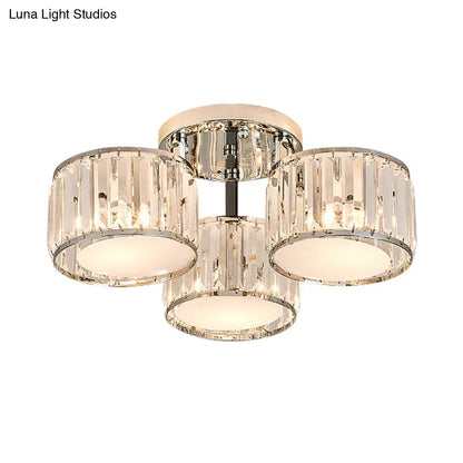 DecorBites™ DecorBites™ Modernist Crystal Drum Flush Mount Ceiling Lamp in Chrome Finish