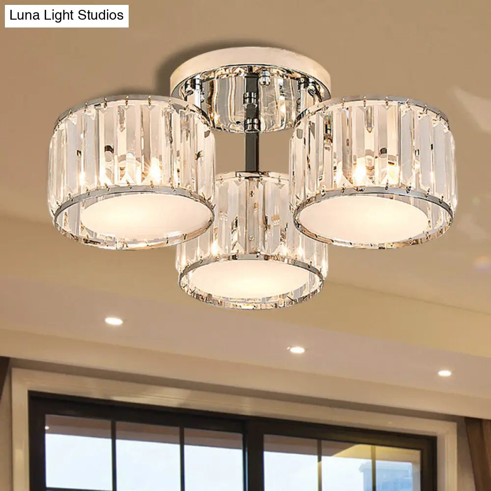 DecorBites™ DecorBites™ Modernist Crystal Drum Flush Mount Ceiling Lamp in Chrome Finish