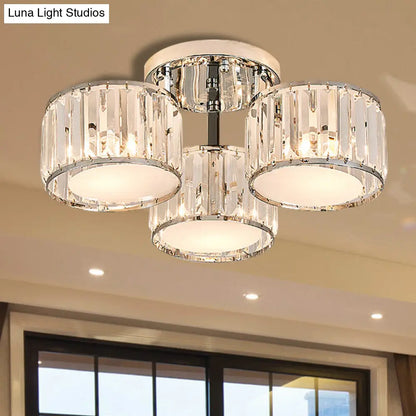 DecorBites™ DecorBites™ Modernist Crystal Drum Flush Mount Ceiling Lamp in Chrome Finish