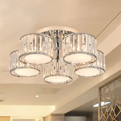 DecorBites™ DecorBites™ Modernist Crystal Drum Flush Mount Ceiling Lamp in Chrome Finish