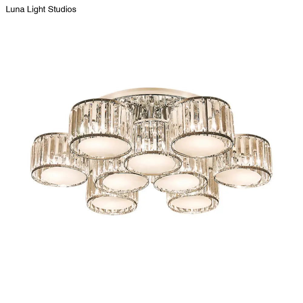 DecorBites™ DecorBites™ Modernist Crystal Drum Flush Mount Ceiling Lamp in Chrome Finish