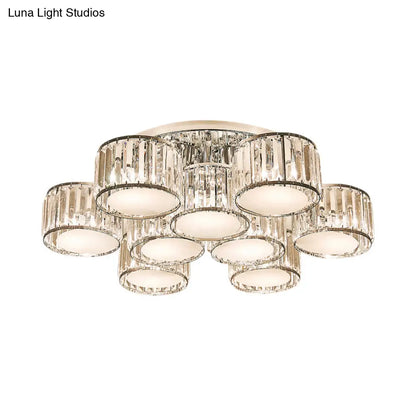 DecorBites™ DecorBites™ Modernist Crystal Drum Flush Mount Ceiling Lamp in Chrome Finish