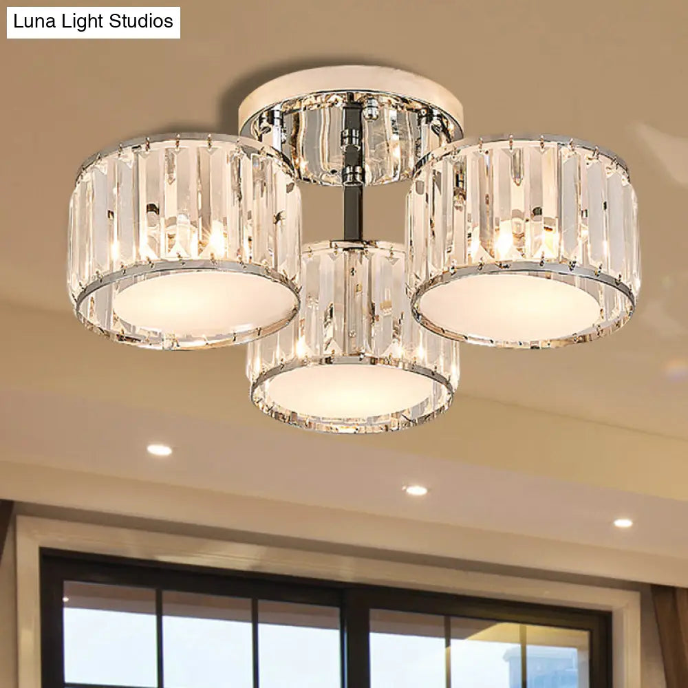 DecorBites™ DecorBites™ Modernist Crystal Drum Flush Mount Ceiling Lamp in Chrome Finish