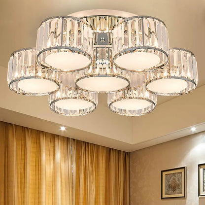 DecorBites™ DecorBites™ Modernist Crystal Drum Flush Mount Ceiling Lamp in Chrome Finish