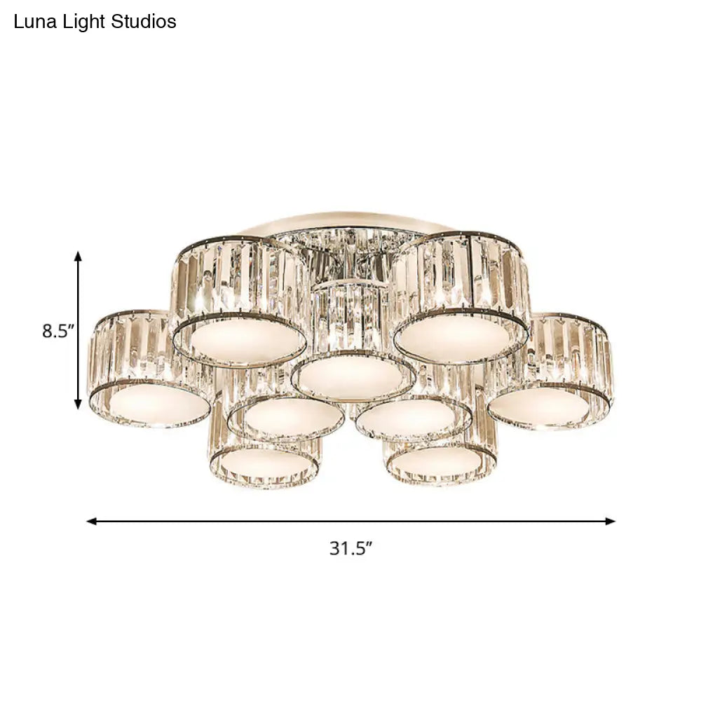 DecorBites™ DecorBites™ Modernist Crystal Drum Flush Mount Ceiling Lamp in Chrome Finish