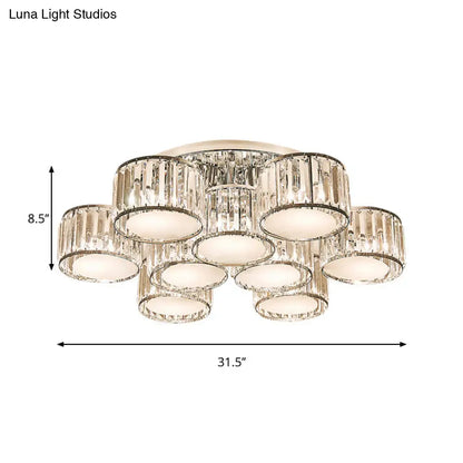 DecorBites™ DecorBites™ Modernist Crystal Drum Flush Mount Ceiling Lamp in Chrome Finish