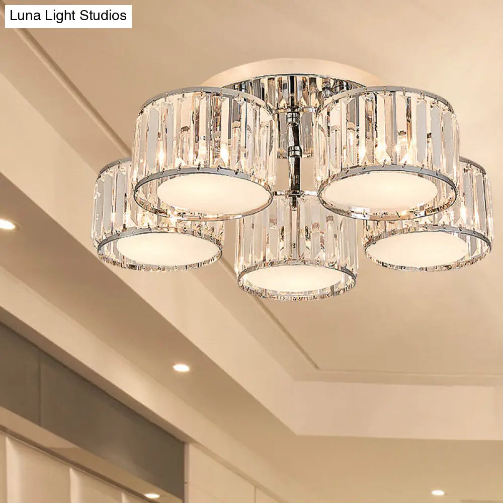DecorBites™ DecorBites™ Modernist Crystal Drum Flush Mount Ceiling Lamp in Chrome Finish