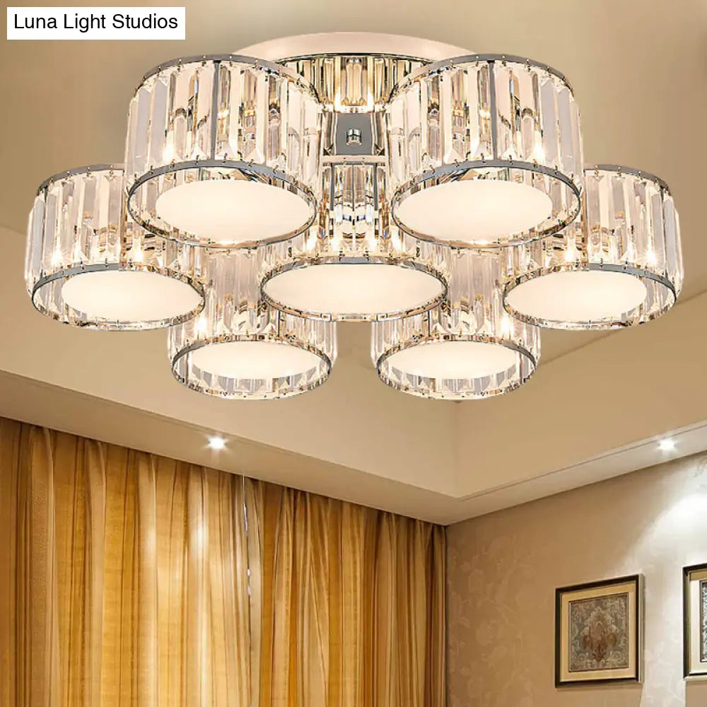 DecorBites™ DecorBites™ Modernist Crystal Drum Flush Mount Ceiling Lamp in Chrome Finish