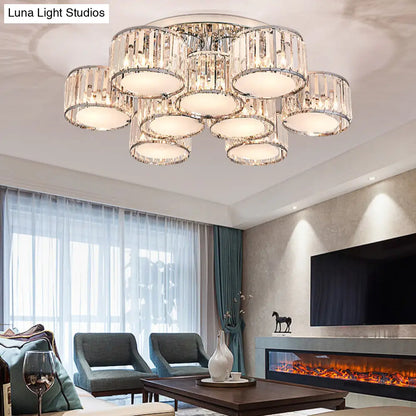 DecorBites™ DecorBites™ Modernist Crystal Drum Flush Mount Ceiling Lamp in Chrome Finish