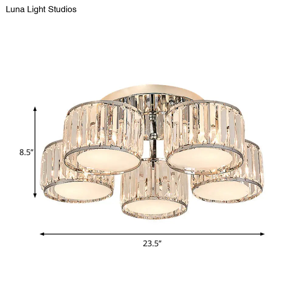 DecorBites™ DecorBites™ Modernist Crystal Drum Flush Mount Ceiling Lamp in Chrome Finish