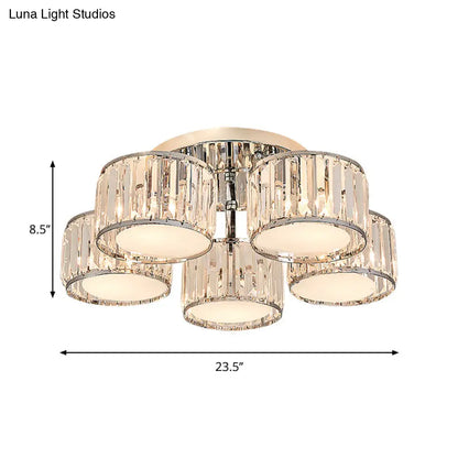 DecorBites™ DecorBites™ Modernist Crystal Drum Flush Mount Ceiling Lamp in Chrome Finish