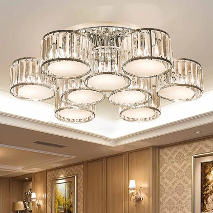 DecorBites™ DecorBites™ Modernist Crystal Drum Flush Mount Ceiling Lamp in Chrome Finish