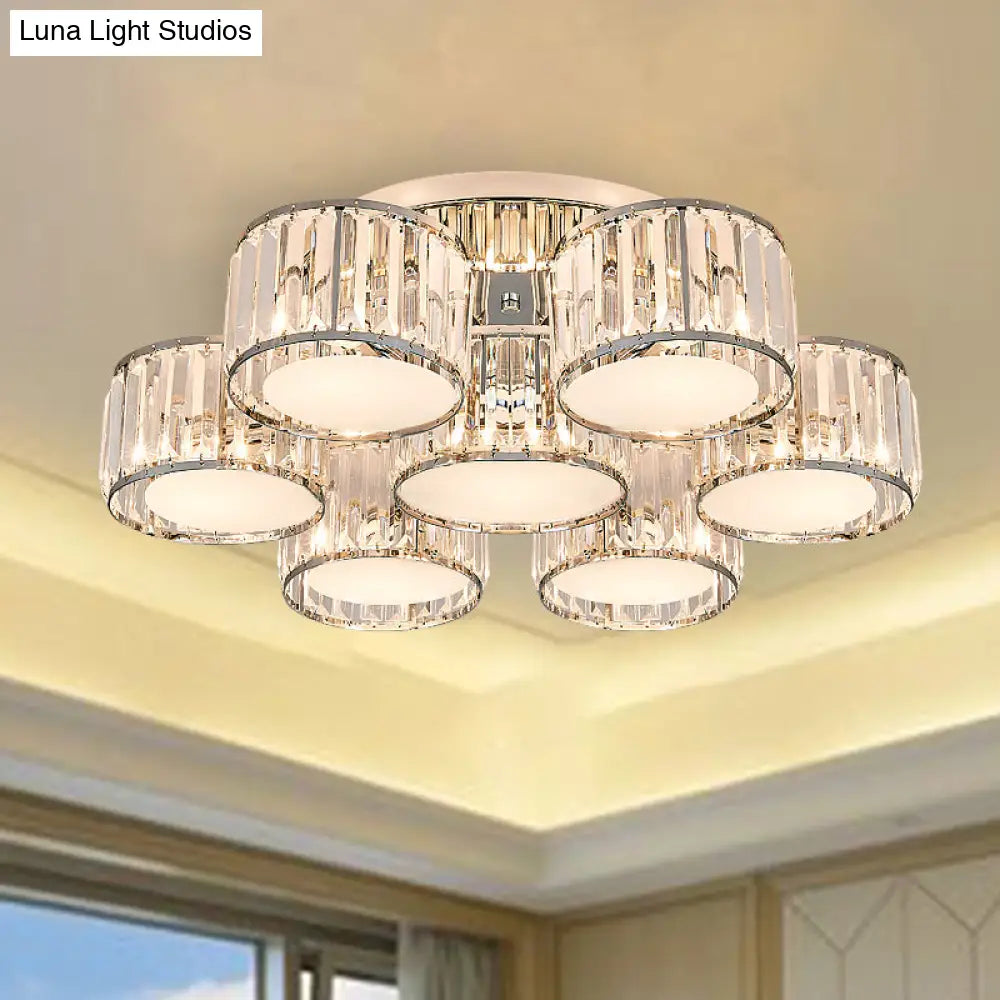 DecorBites™ DecorBites™ Modernist Crystal Drum Flush Mount Ceiling Lamp in Chrome Finish