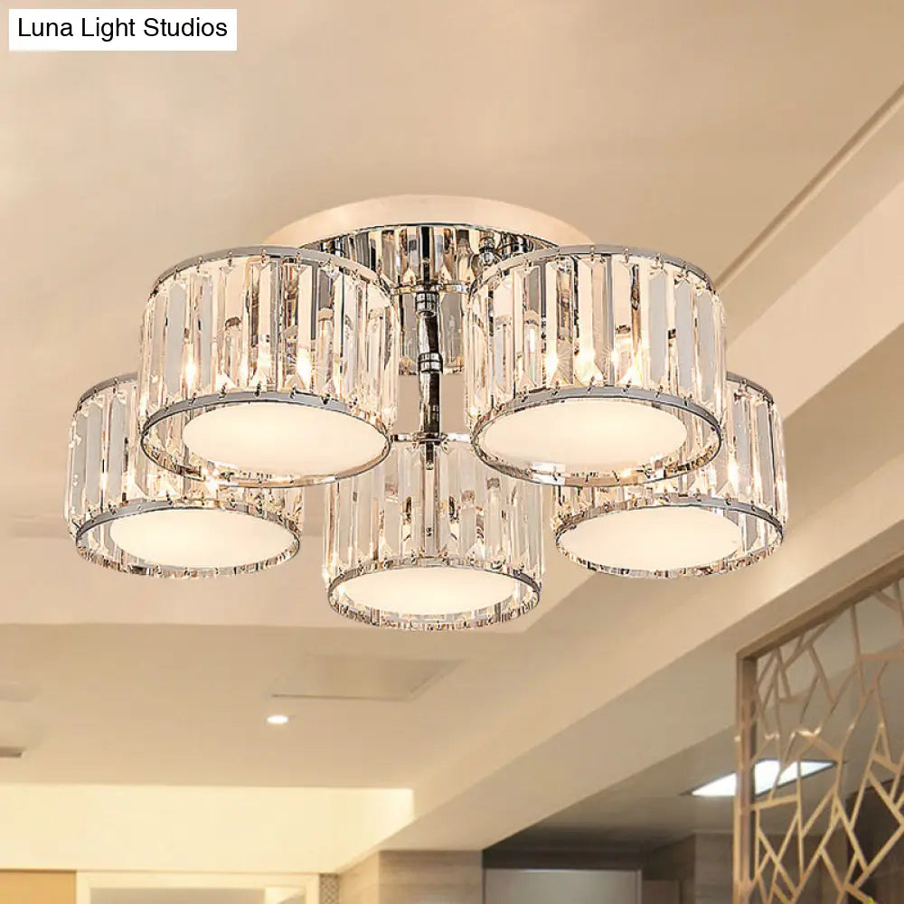 DecorBites™ DecorBites™ Modernist Crystal Drum Flush Mount Ceiling Lamp in Chrome Finish
