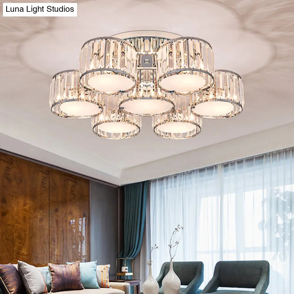 DecorBites™ DecorBites™ Modernist Crystal Drum Flush Mount Ceiling Lamp in Chrome Finish