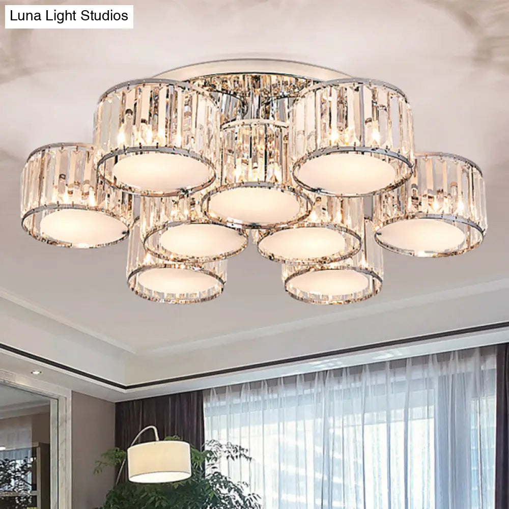 DecorBites™ DecorBites™ Modernist Crystal Drum Flush Mount Ceiling Lamp in Chrome Finish