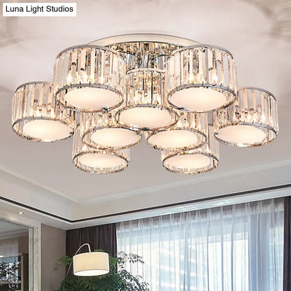 DecorBites™ DecorBites™ Modernist Crystal Drum Flush Mount Ceiling Lamp in Chrome Finish