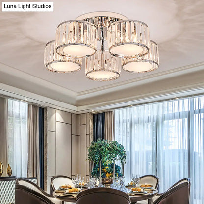 DecorBites™ DecorBites™ Modernist Crystal Drum Flush Mount Ceiling Lamp in Chrome Finish