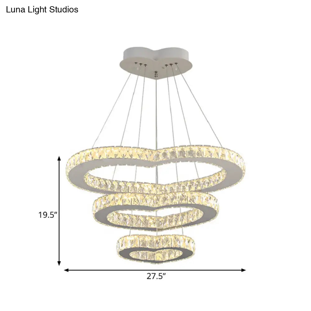 Lámpara de araña modernista con forma de corazón de cristal - Lámpara colgante LED cromada de 3 niveles