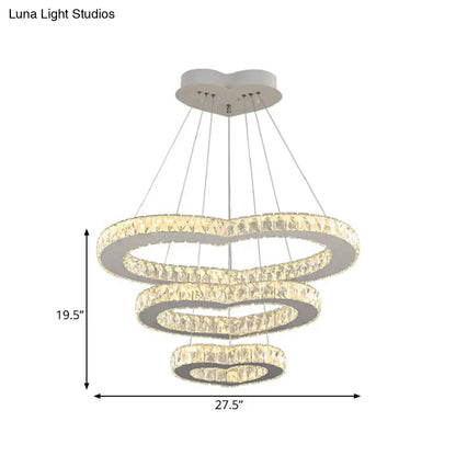 Lámpara de araña modernista con forma de corazón de cristal - Lámpara colgante LED cromada de 3 niveles