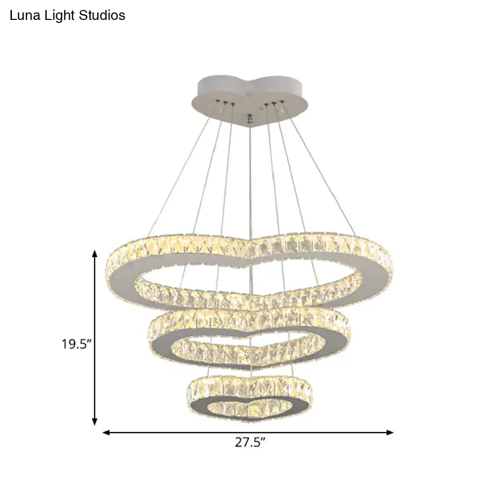 Lámpara de araña modernista con forma de corazón de cristal - Lámpara colgante LED cromada de 3 niveles