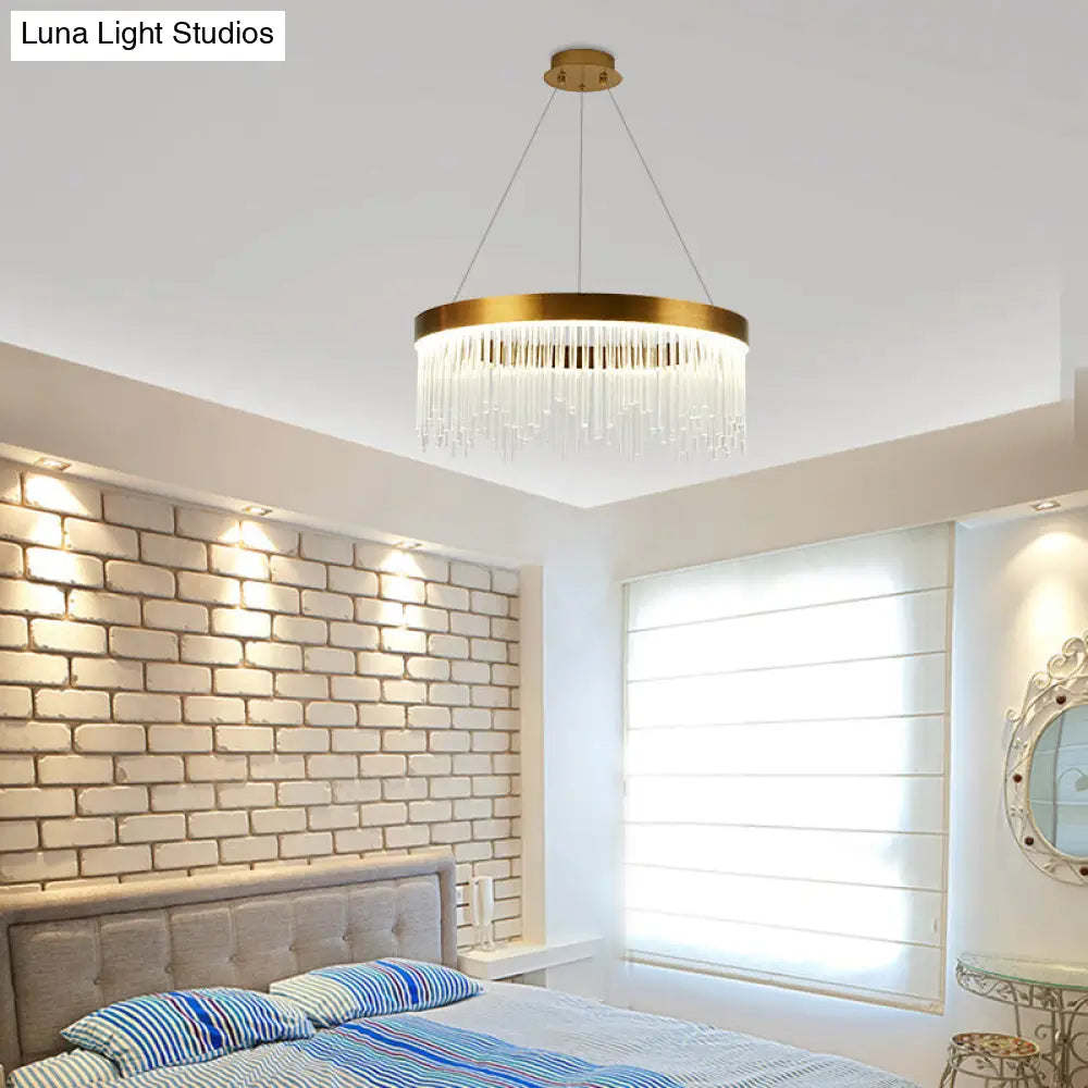 Lámpara colgante modernista de latón con LED y cristal - Lámpara de araña tubular, luz cálida/blanca, 40,6 cm/60 cm/80 cm de ancho