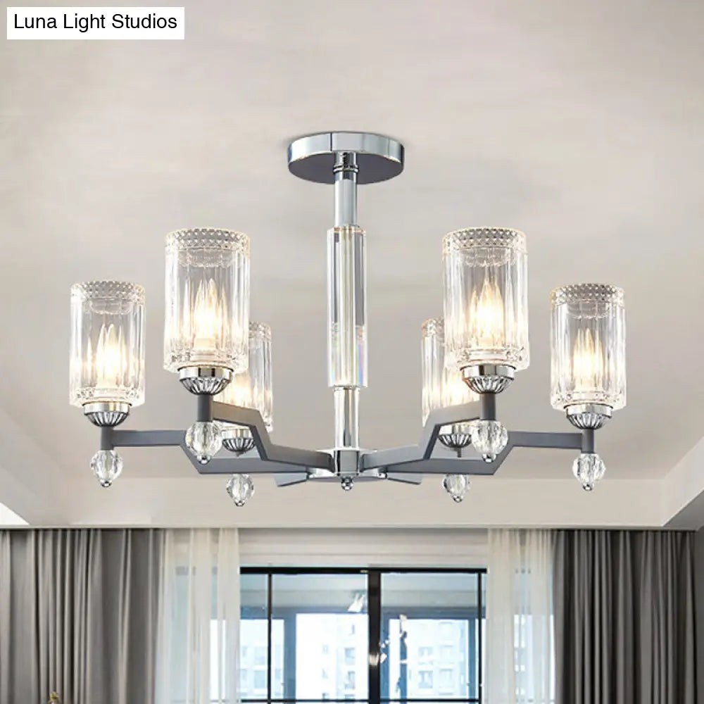 DecorBites™ DecorBites™ Modernist Crystal Semi Flush Ceiling Light - 3/6-Head Flush Mount in Chrome