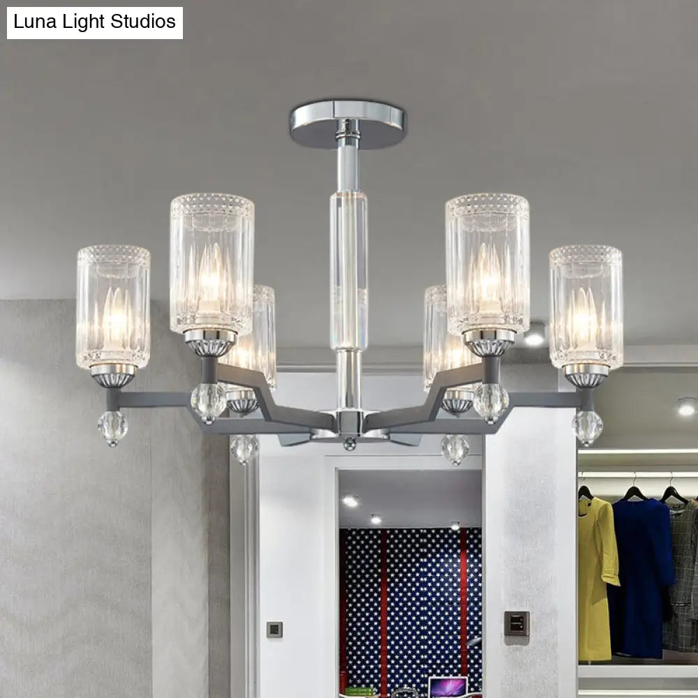 DecorBites™ DecorBites™ Modernist Crystal Semi Flush Ceiling Light - 3/6-Head Flush Mount in Chrome