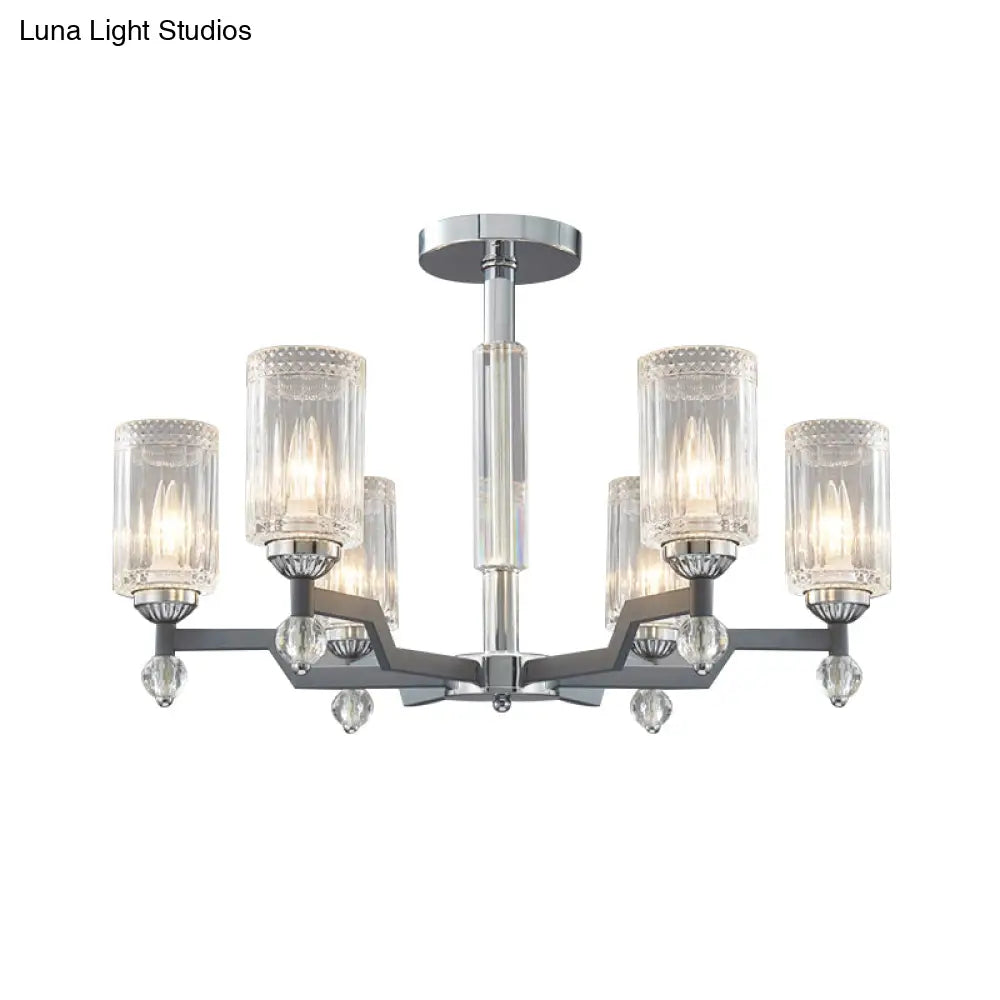 DecorBites™ DecorBites™ Modernist Crystal Semi Flush Ceiling Light - 3/6-Head Flush Mount in Chrome