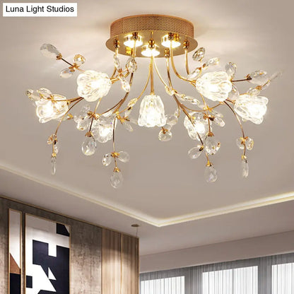 DecorBites™ DecorBites™ Modernist Crystal Semi Flush Mount Lighting: Blossom Great Room Ceiling Fixture in Gold, 7 Heads