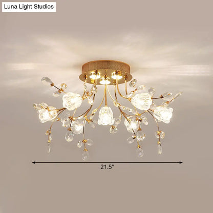 DecorBites™ DecorBites™ Modernist Crystal Semi Flush Mount Lighting: Blossom Great Room Ceiling Fixture in Gold, 7 Heads