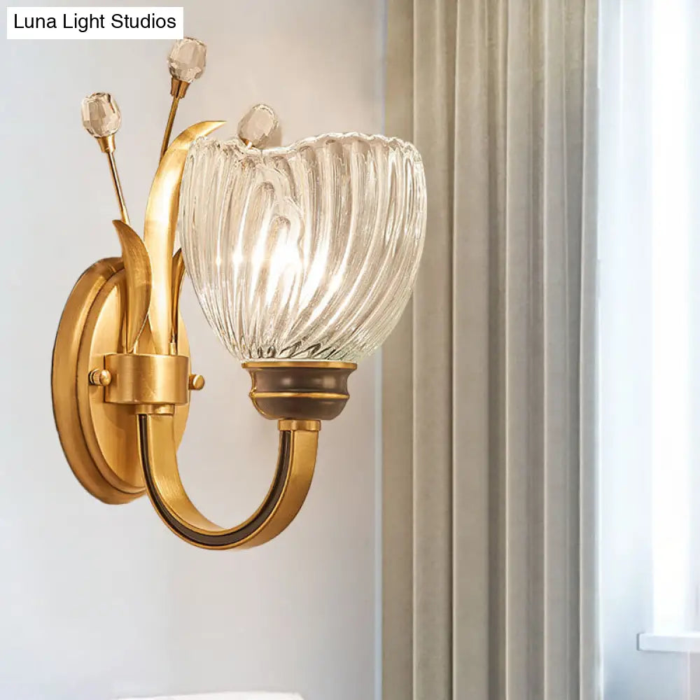 DecorBites™ DecorBites™ Modernist Crystal Shade Brass Wall Sconce for Living Room - 1/2-Light Bowl Wall Lighting