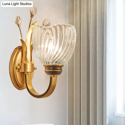 DecorBites™ DecorBites™ Modernist Crystal Shade Brass Wall Sconce for Living Room - 1/2-Light Bowl Wall Lighting