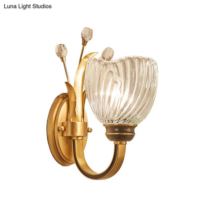 DecorBites™ DecorBites™ Modernist Crystal Shade Brass Wall Sconce for Living Room - 1/2-Light Bowl Wall Lighting